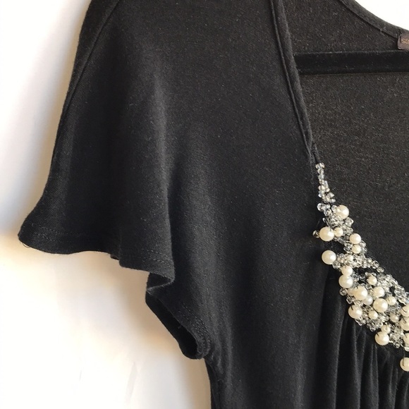 Soprano black dress with beaded neckline, cap sleeves, size M - Picture 5 of 10